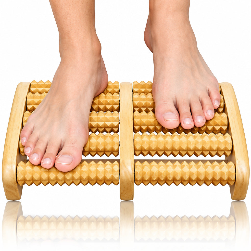 Wooden Foot Roller Massager | Manual Reflexology Therapy Tool for Pain Relief, Stress Relaxation & Foot Care
